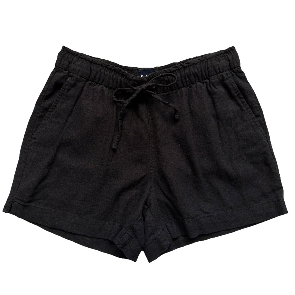 Gap Linen Blend Shorts Womens XS Black Elastic Waist Pull On Pockets Casual